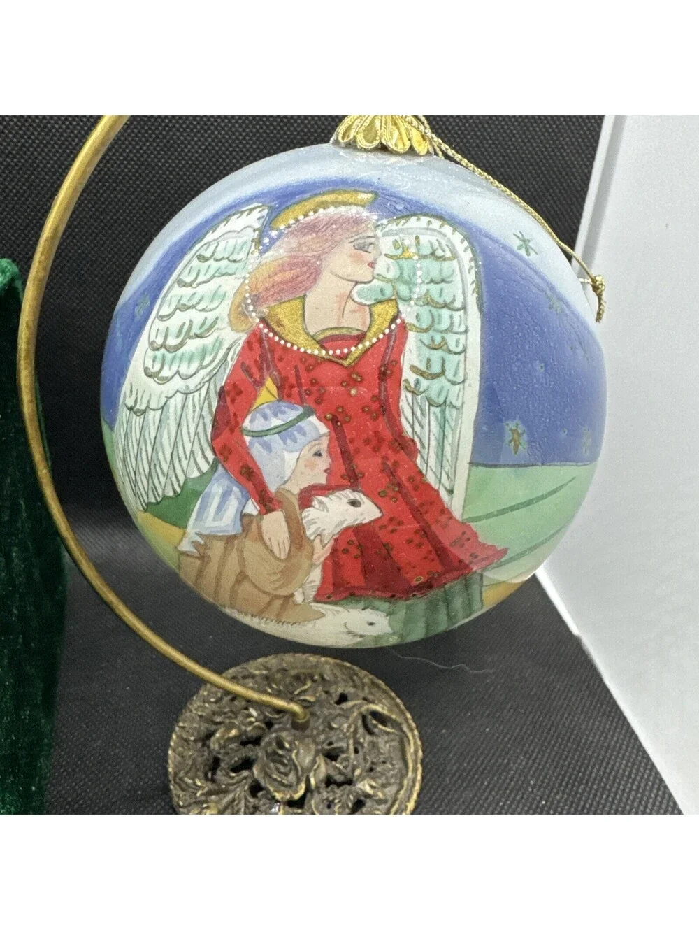 Vintage 2002 Li Bien Christmas Glass Ornament Pier One Angel Lamb Child Ball